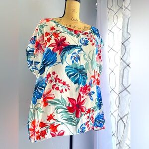 W5 COLORFUL FLORAL PRINTED SHORT SLEEVE BLOUSE SIZE XL